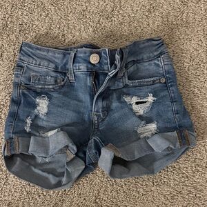 Aeropostale Distressed Rolled-Hem Jean Shorts - Blue